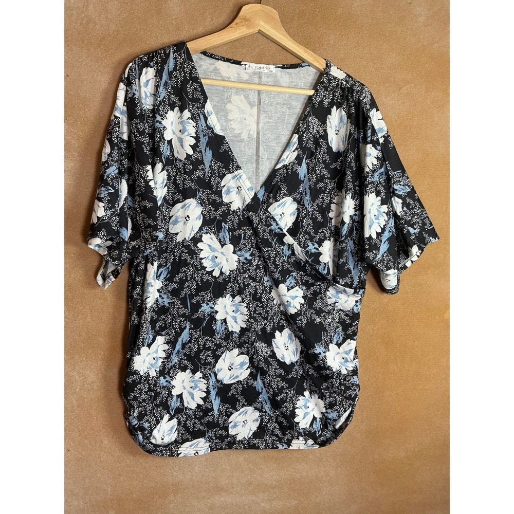 IN VOLAND‎ Womens Black Floral Print V Neck Dolman Sleeve Top Plus Size 16W